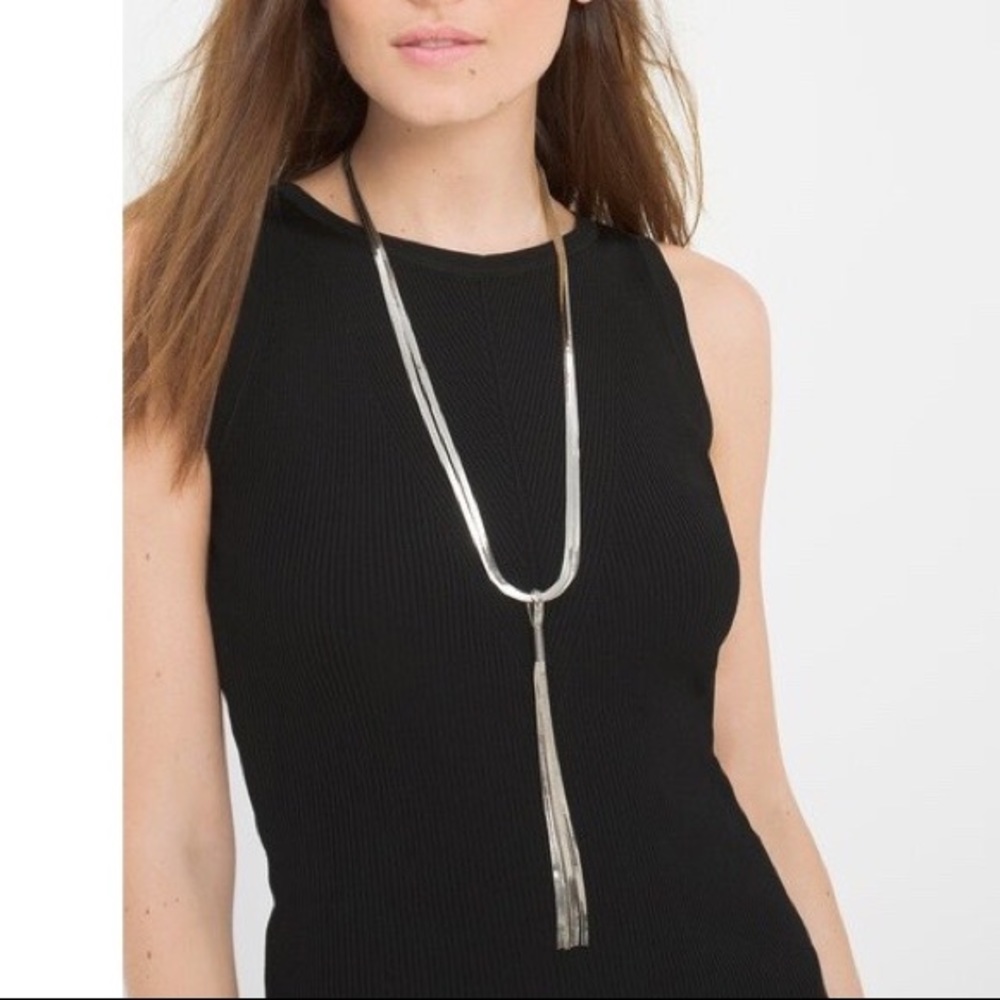 WHBM HERRINGBONE CHAIN TASSEL NECKLACE
